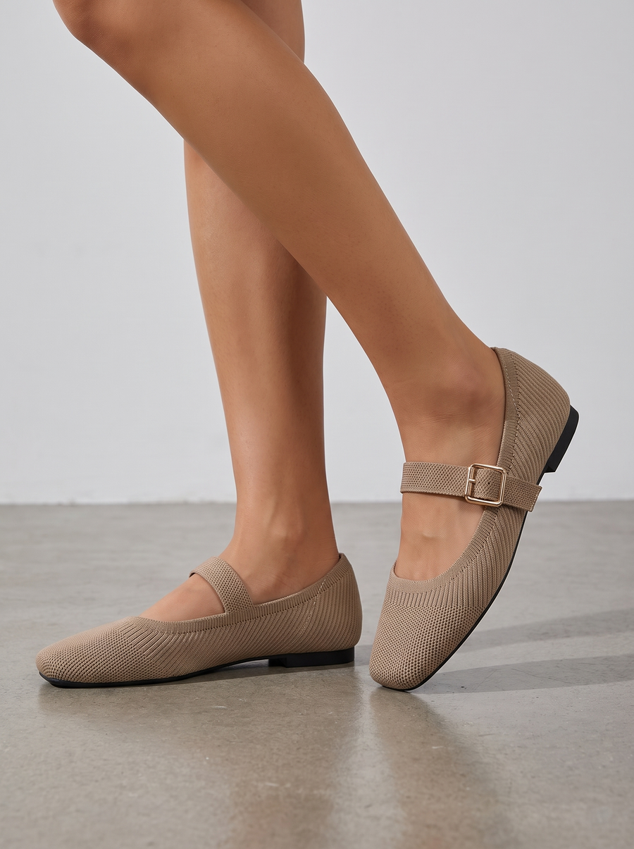 Mila Knit Look Strappy Ballet Flats