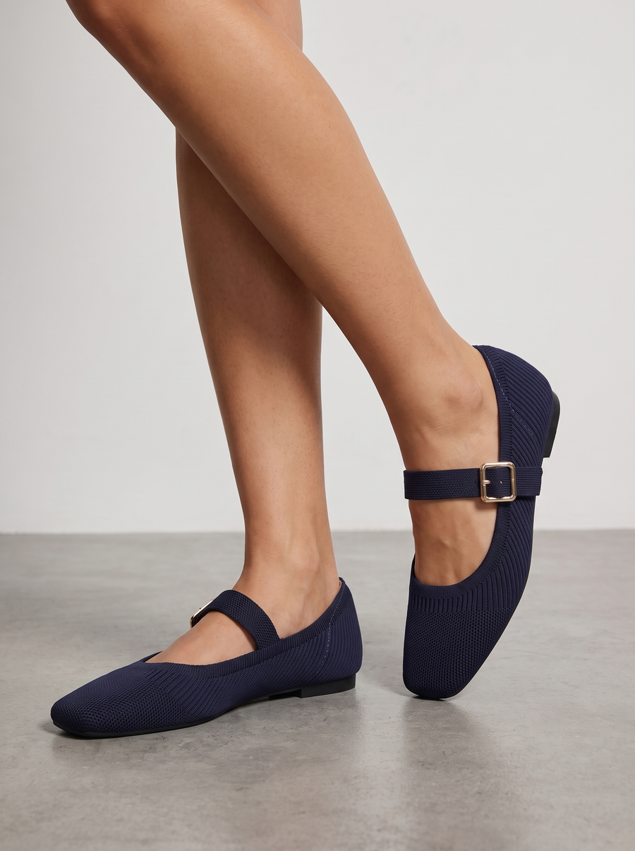 Mila Knit Look Strappy Ballet Flats