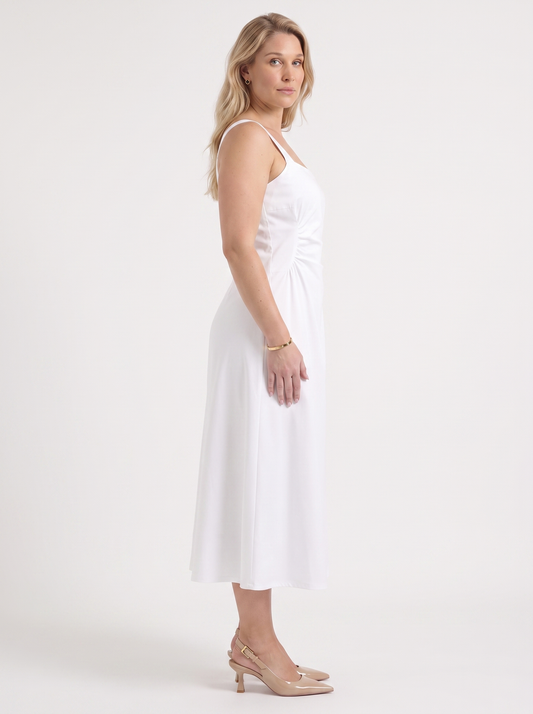 Calista Square Neck Ruched Waist Midi Dress