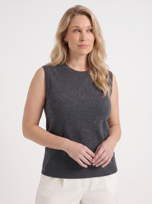 Iona Ribbed Trim Sleeveless Knit Vest