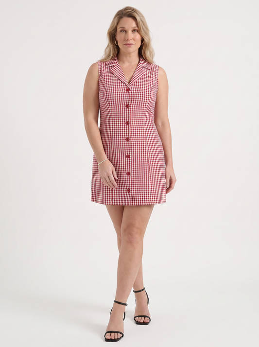Mimi Plaid Lapel Collar Mini Dress
