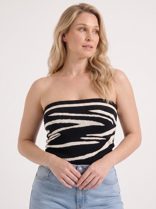 Rue Printed Ribbed Edge Bandeau Top