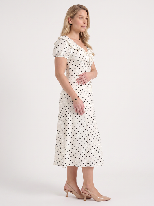 Mavis Polka Dot Ruffle Collar Midi Dress
