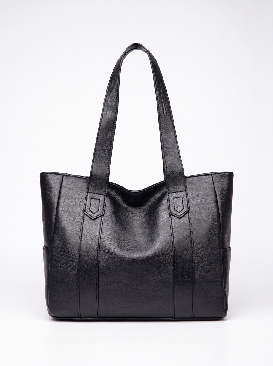 Nina Black Leather Shoulder Tote