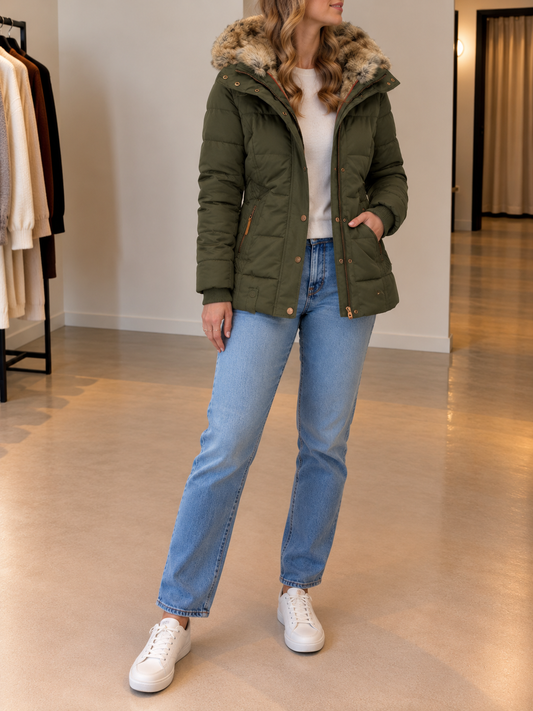 Vanya Fitted Quilted Jacket with Faux Fur Hood