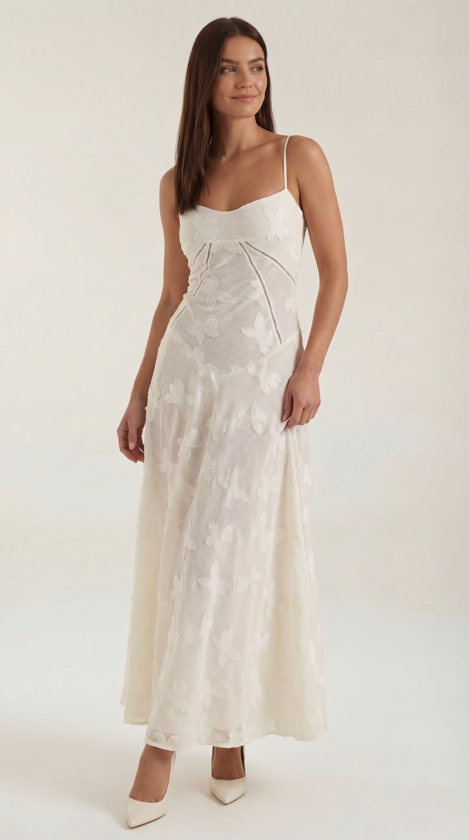 brown casual fall dress Uliana White Floral Lace Halterneck Maxi Dress - White, 4