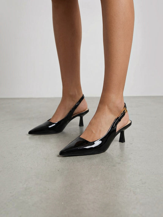 Elizabeth Patent Sculptural Kitten Heel Slingback Pumps