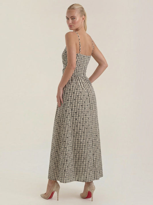 Ronda Gingham Strappy Flared Midi Dress