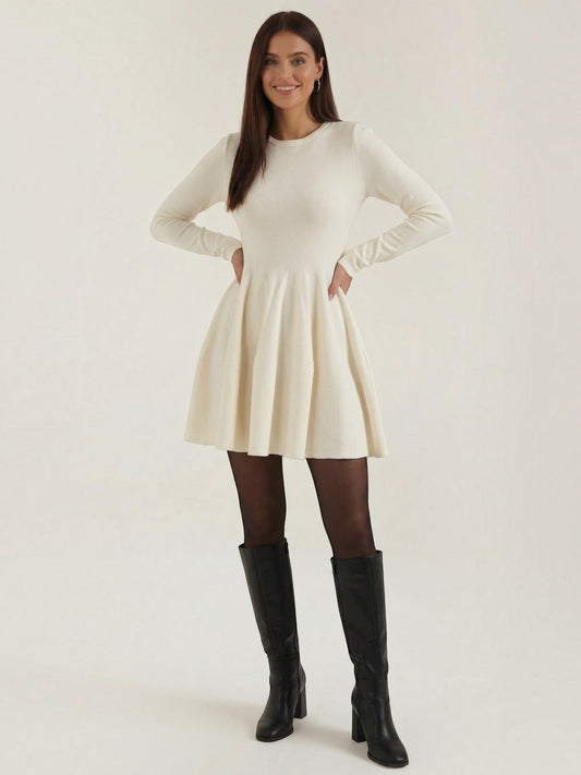 Tiffany Long Sleeve Flared Knit Mini Dress