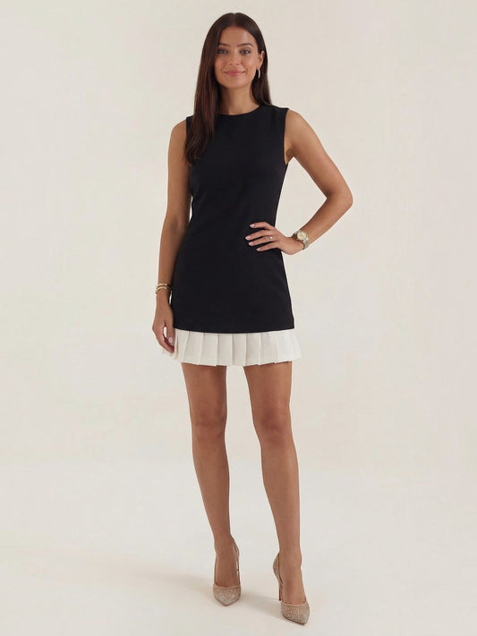 Celine Contrast Pleated Hem Mini Dress
