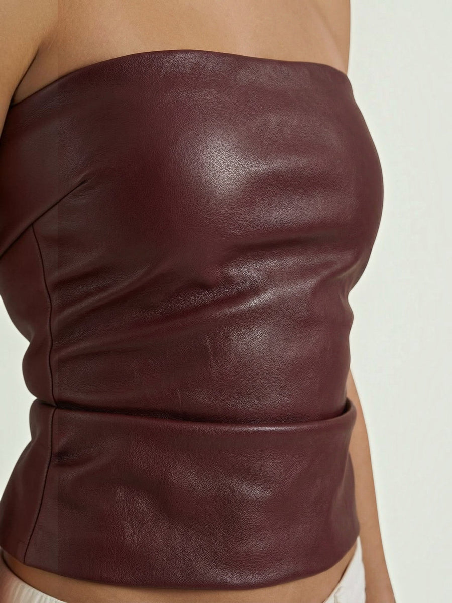 Cassie Faux Leather Corset Style Bandeau Top