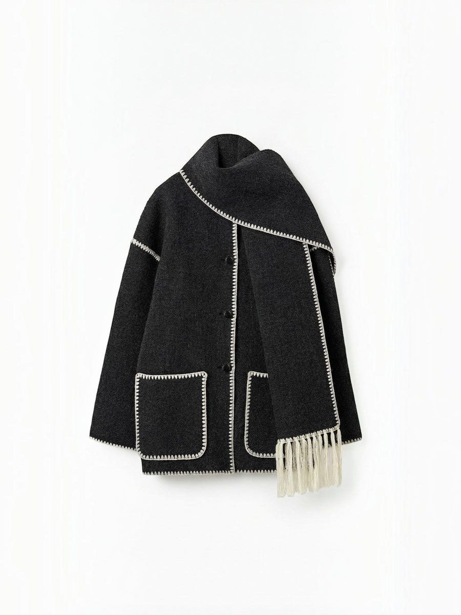 Catherine Contrast Stitch Shawl Collar Coat