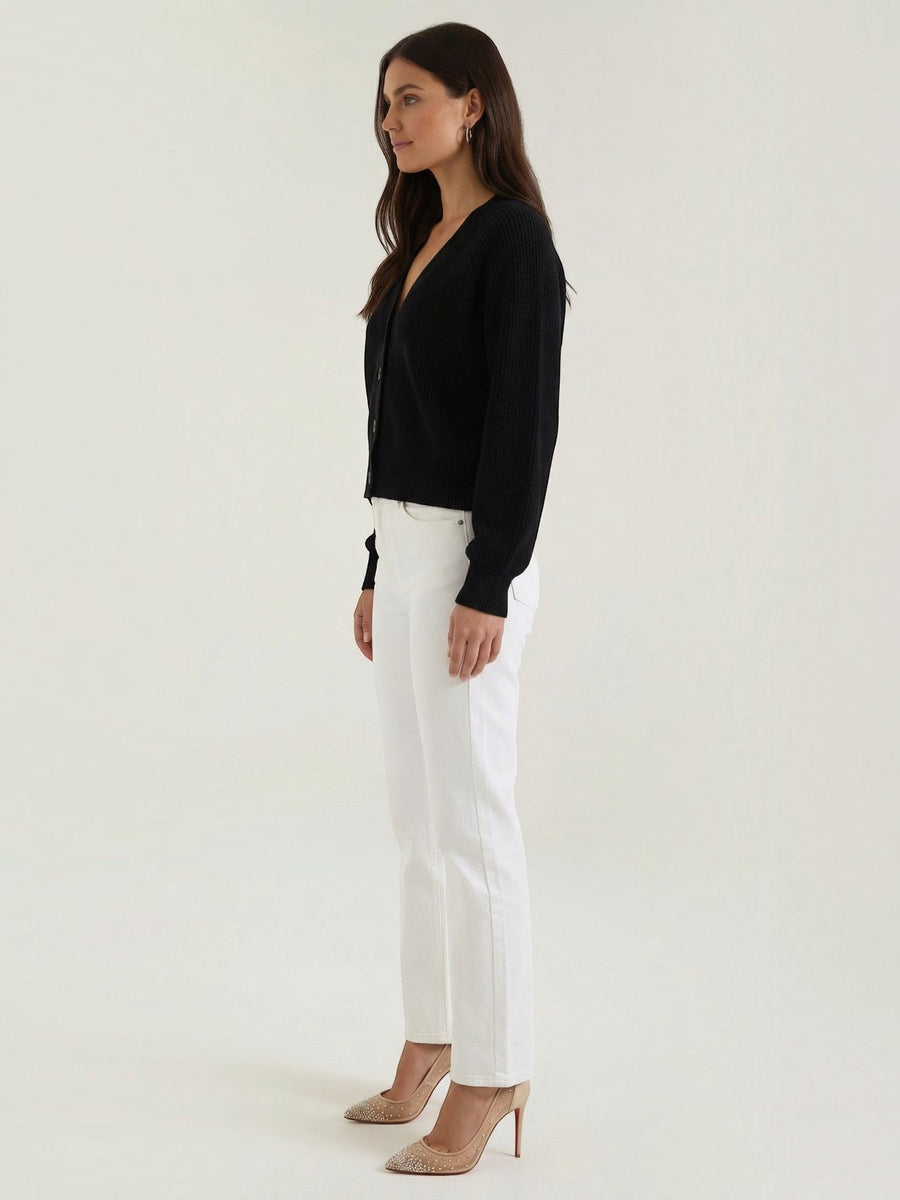 Jessica Ribbed V Neck Button Cardigan