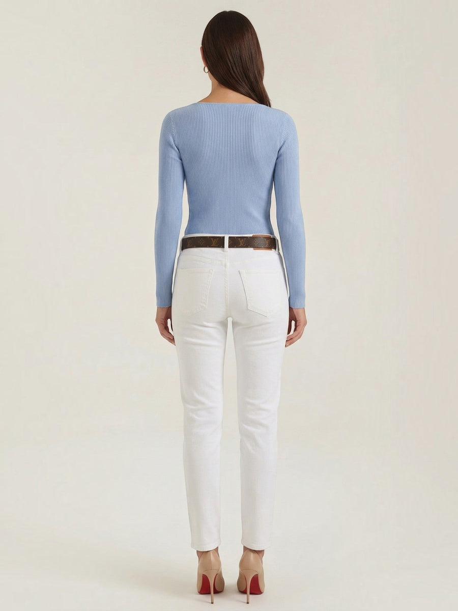 Ruth Boat Neck Ribbed Long Sleeve Top