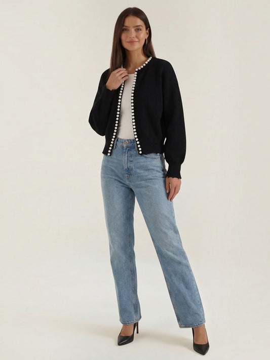 Caroline Pearl Trim Knit Cardigan