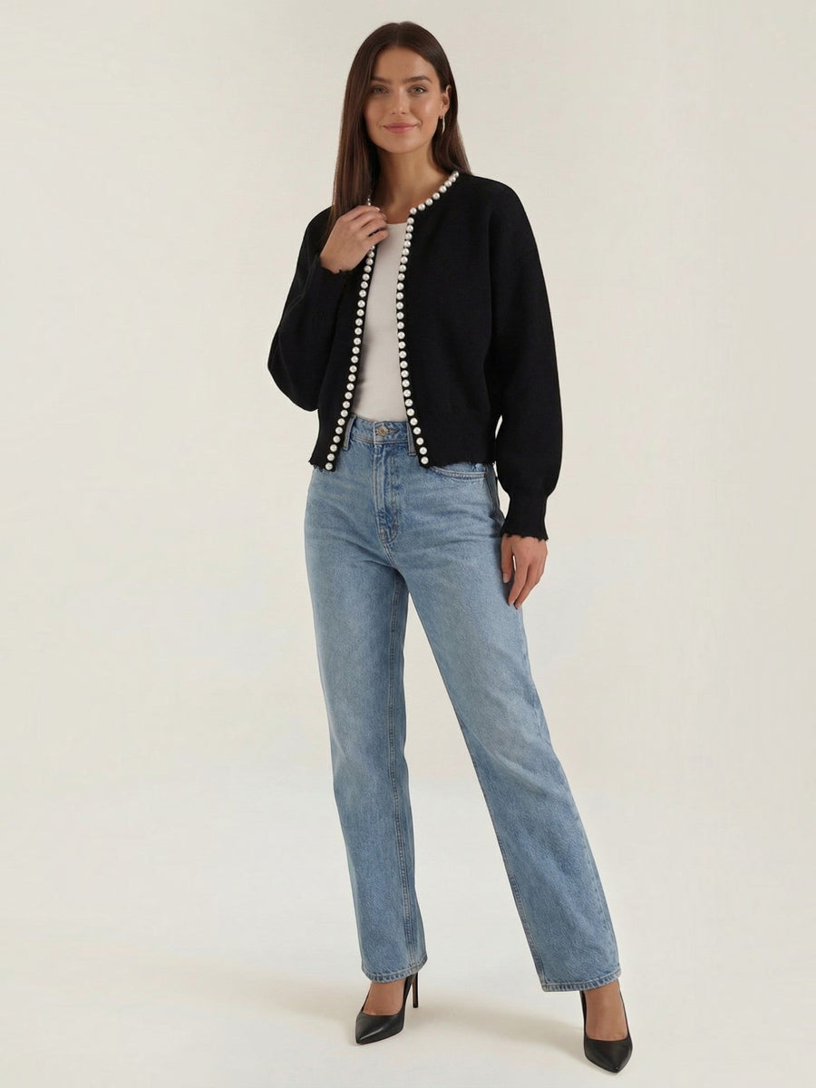 Caroline Pearl Trim Knit Cardigan