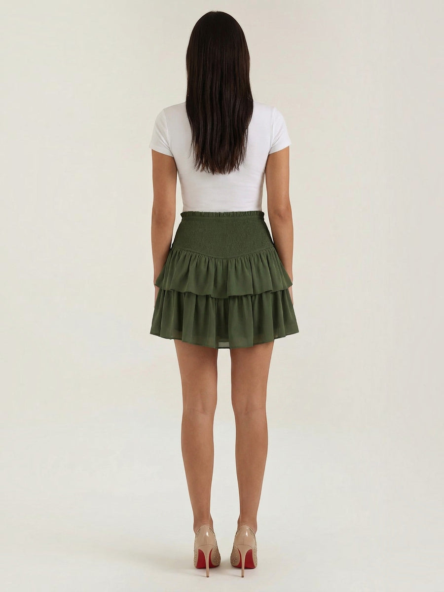 Grace Smocked Waist Tiered Ruffle Mini Skirt