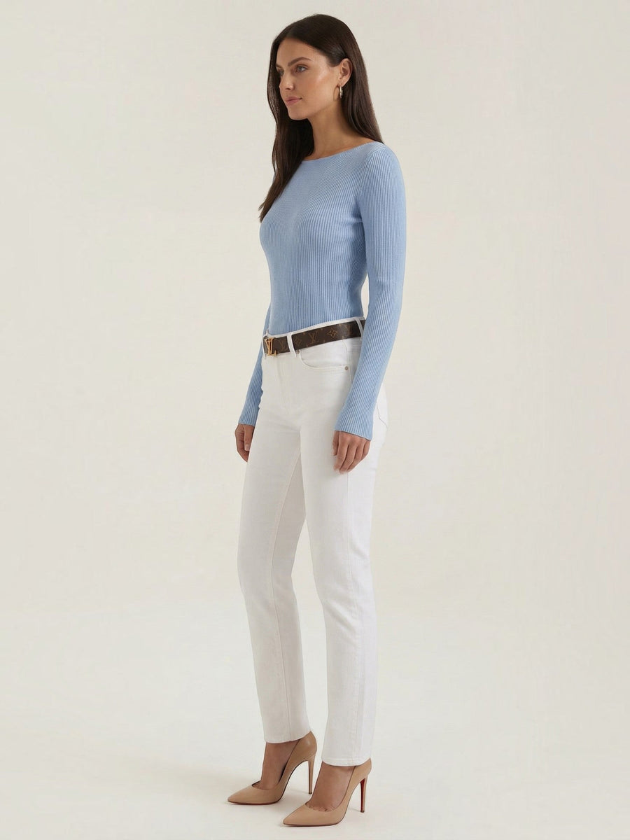 Ruth Boat Neck Ribbed Long Sleeve Top
