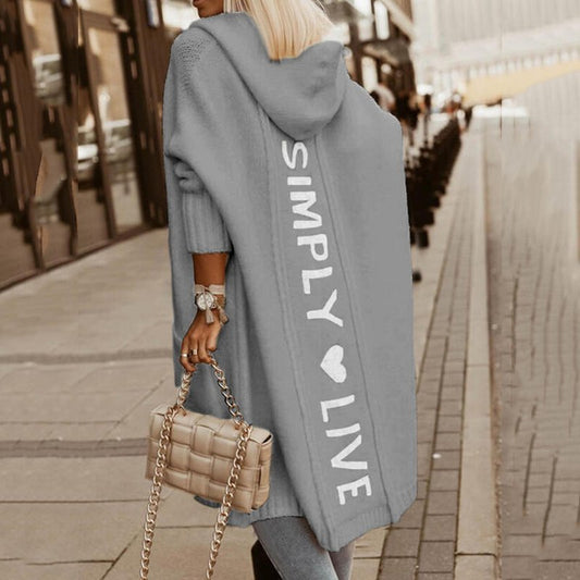 Fenja Long Hooded Cardigan with Back Lettering
