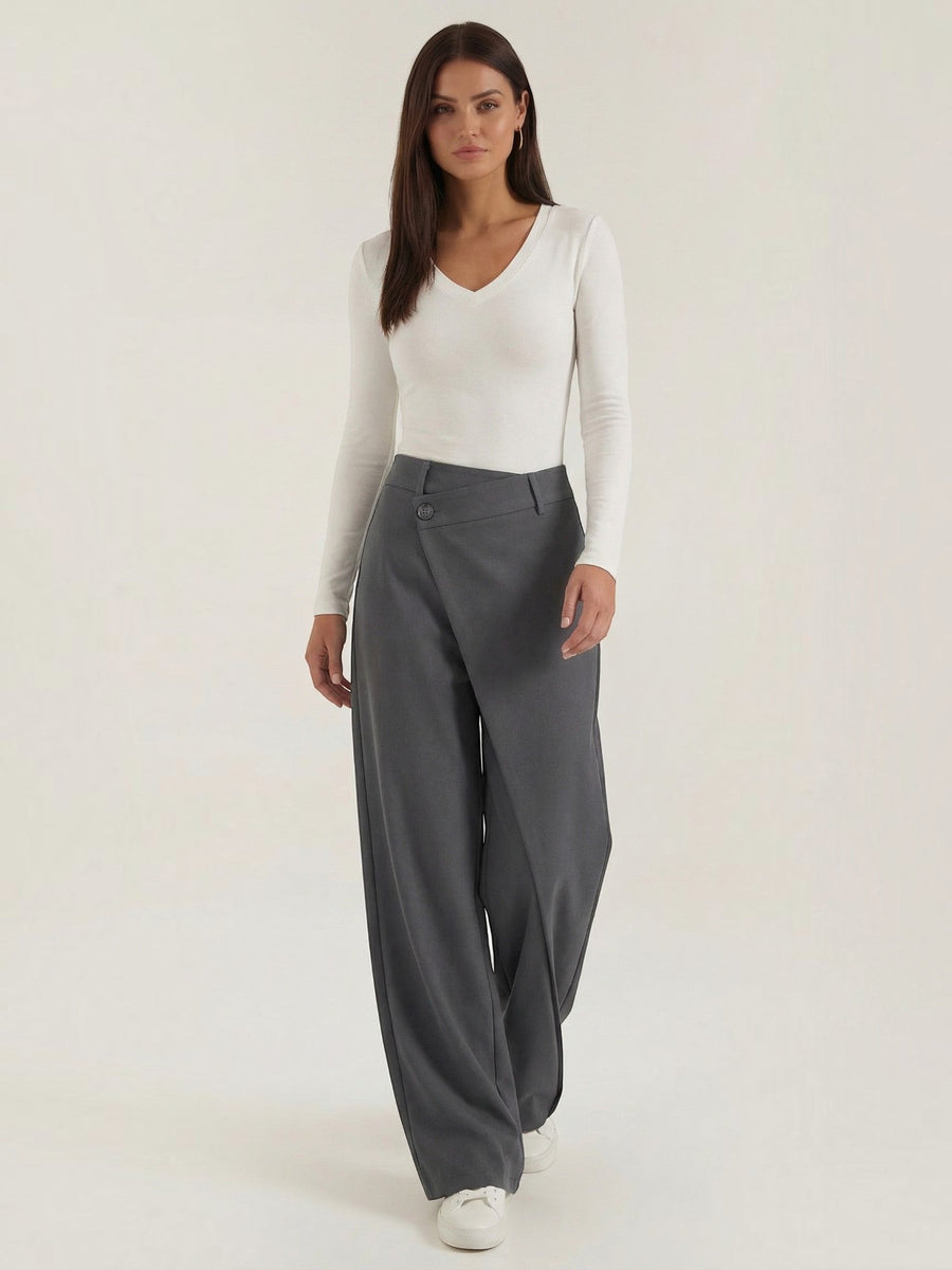 Jean High Waisted Asymmetric Wide Leg Pants
