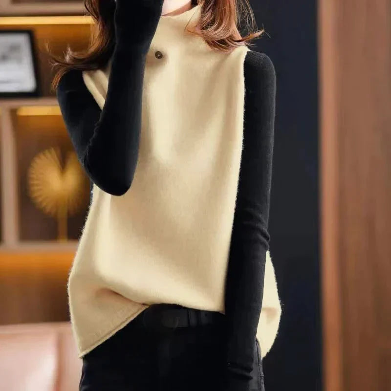 Maggie Turtleneck Sweater Vest with Asymmetric Hem