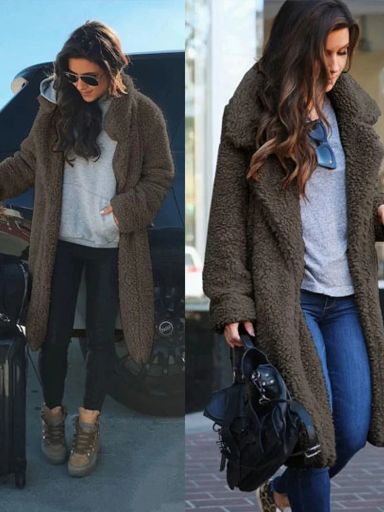 Tallulah Long Sherpa Coat with Hidden Pockets
