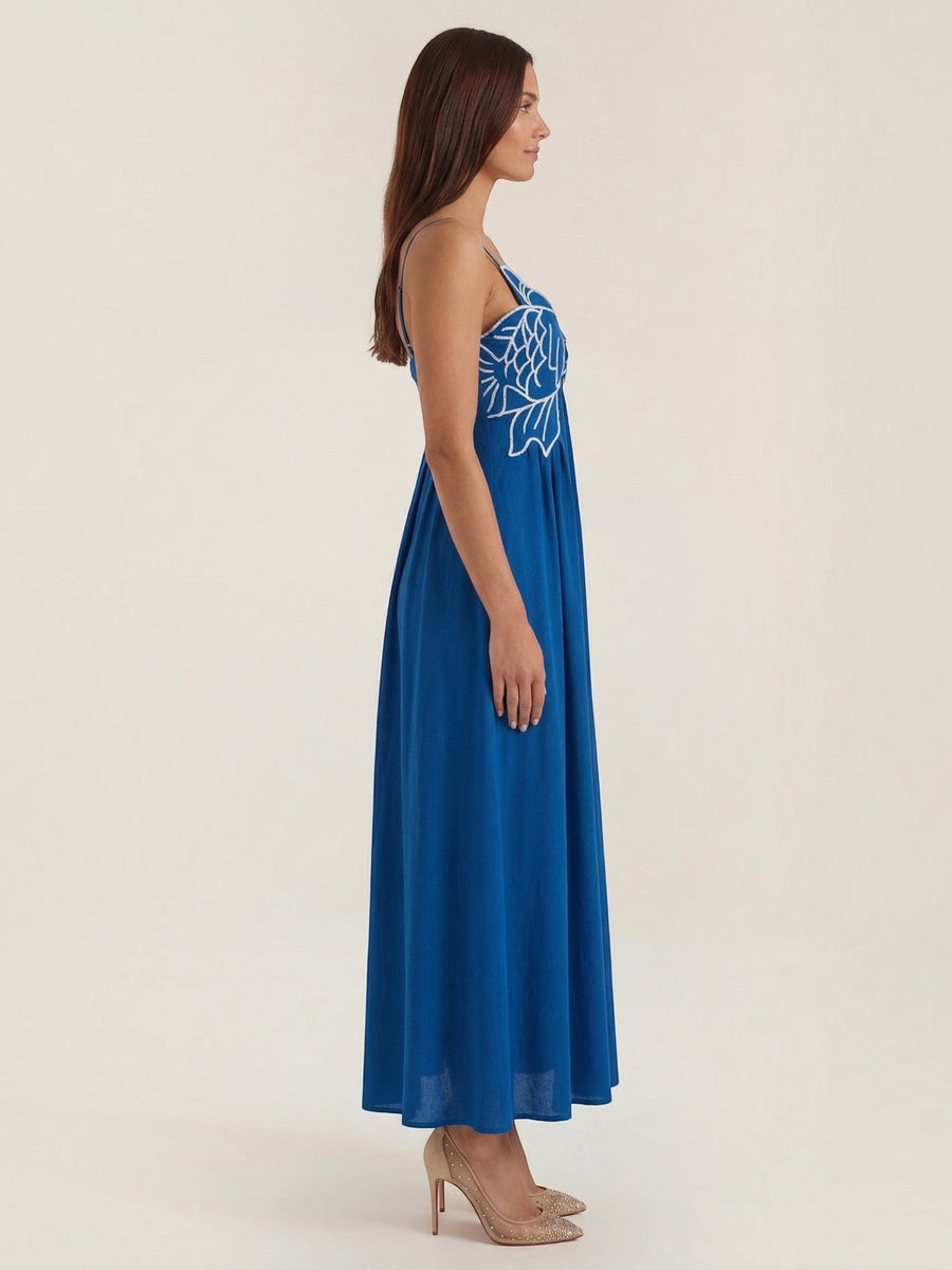 Deborah Embroidered Fish Print Maxi Sundress