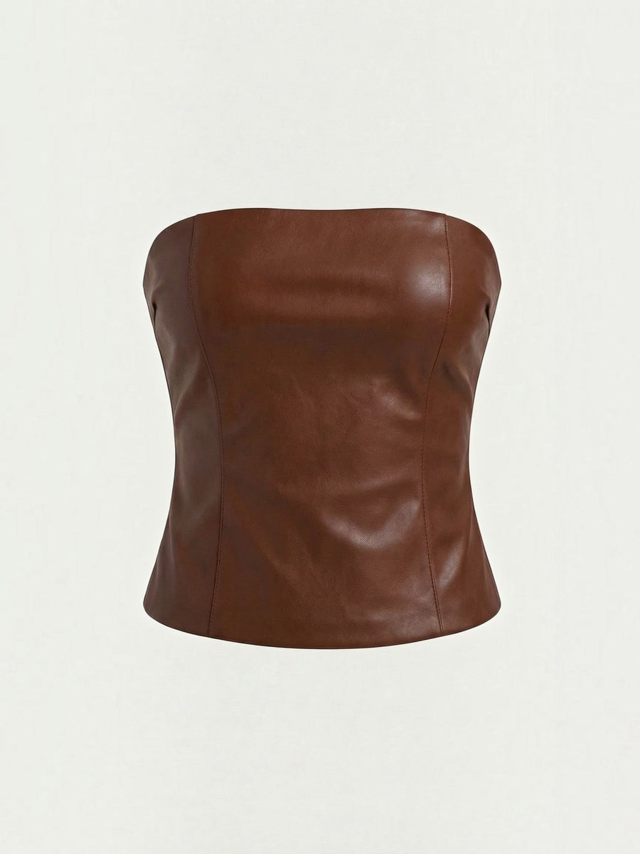 Cassie Faux Leather Corset Style Bandeau Top