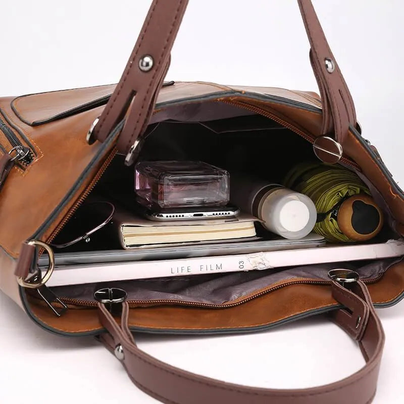 Thilde Leather Satchel with Front Zip Pockets