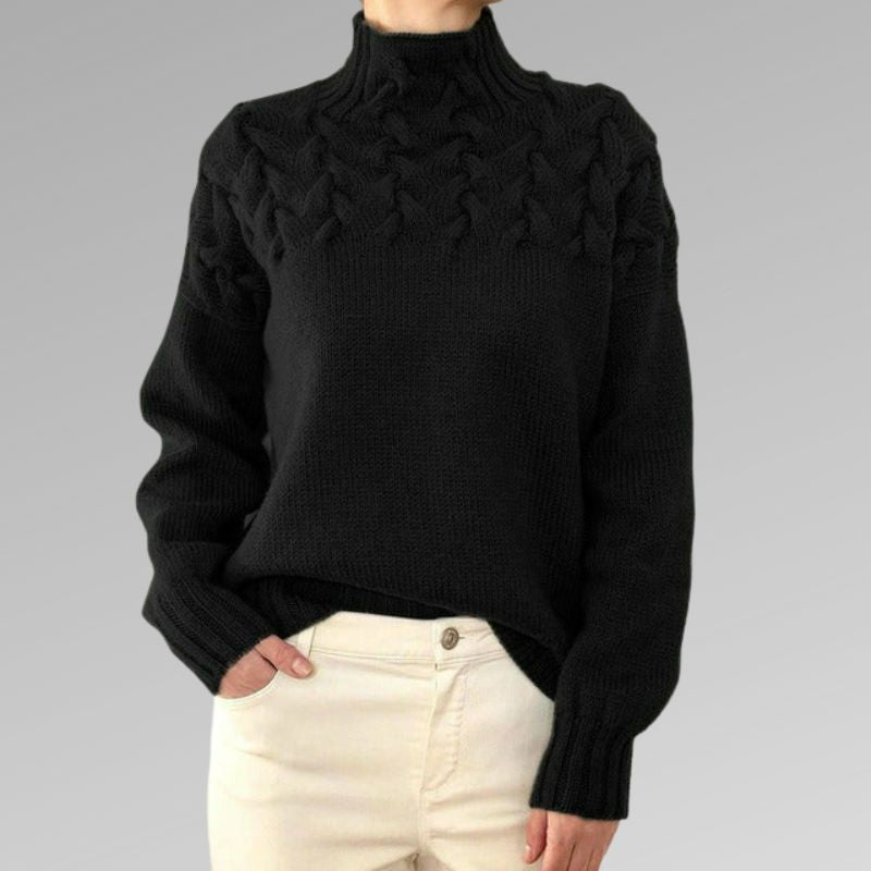 Fenella Cable Knit Mock Neck Sweater