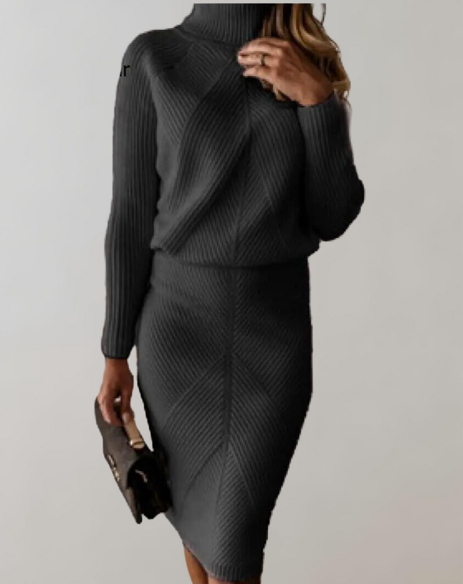 Selin Ribbed Turtleneck Sweater and Midi Skirt Set