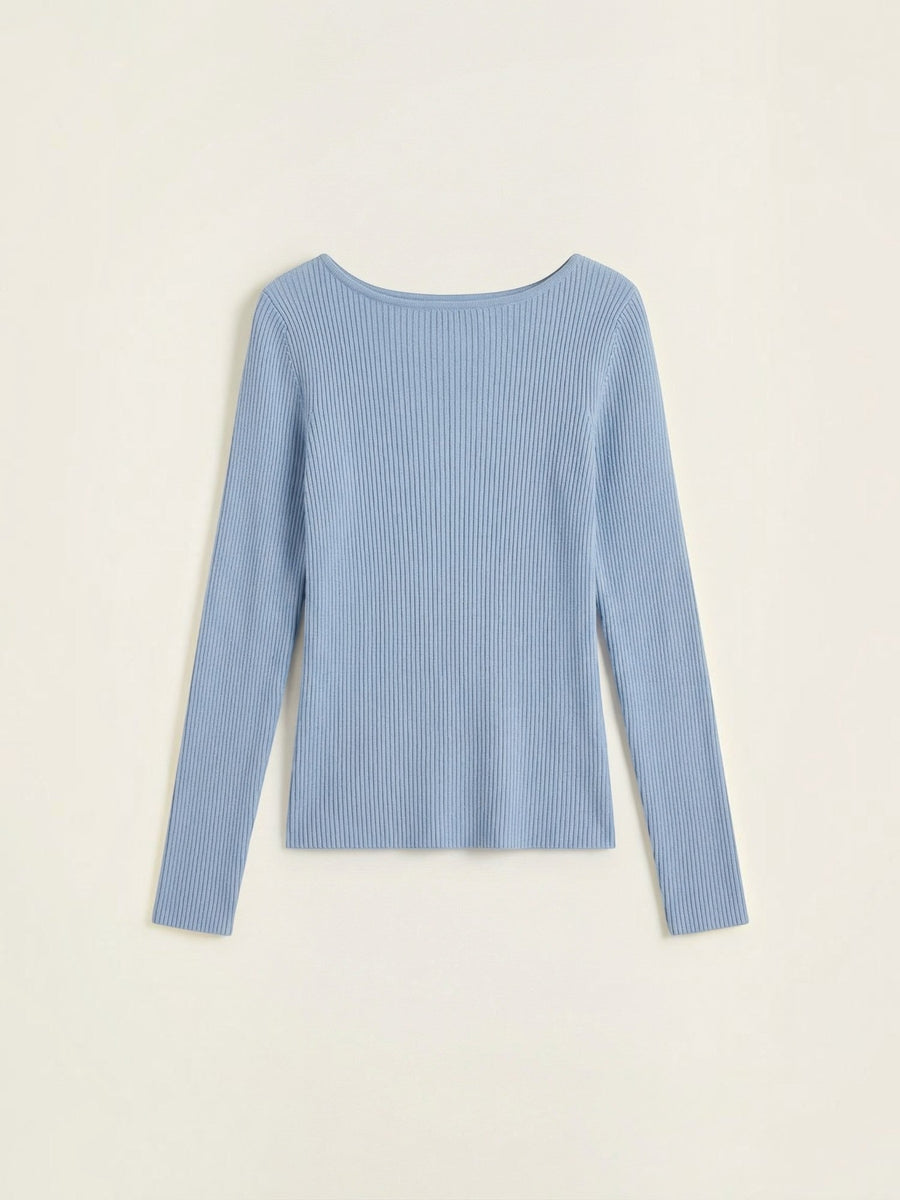 Ruth Boat Neck Ribbed Long Sleeve Top