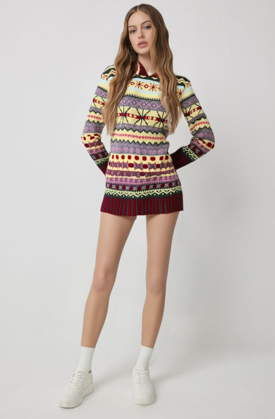 Thilda Hooded Fair Isle Sweater Dress