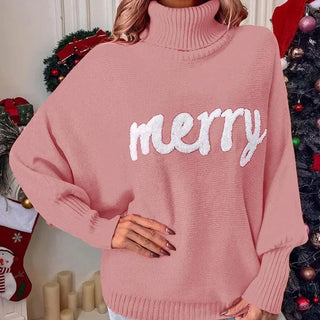 Fionna - Turtleneck jumper - ‘Merry’ text detail