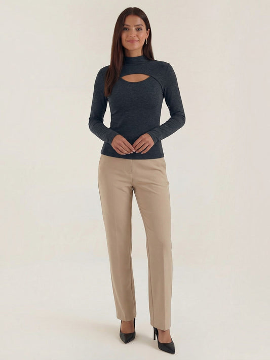 Barbara Cut Out Stand Collar Long Sleeve Top