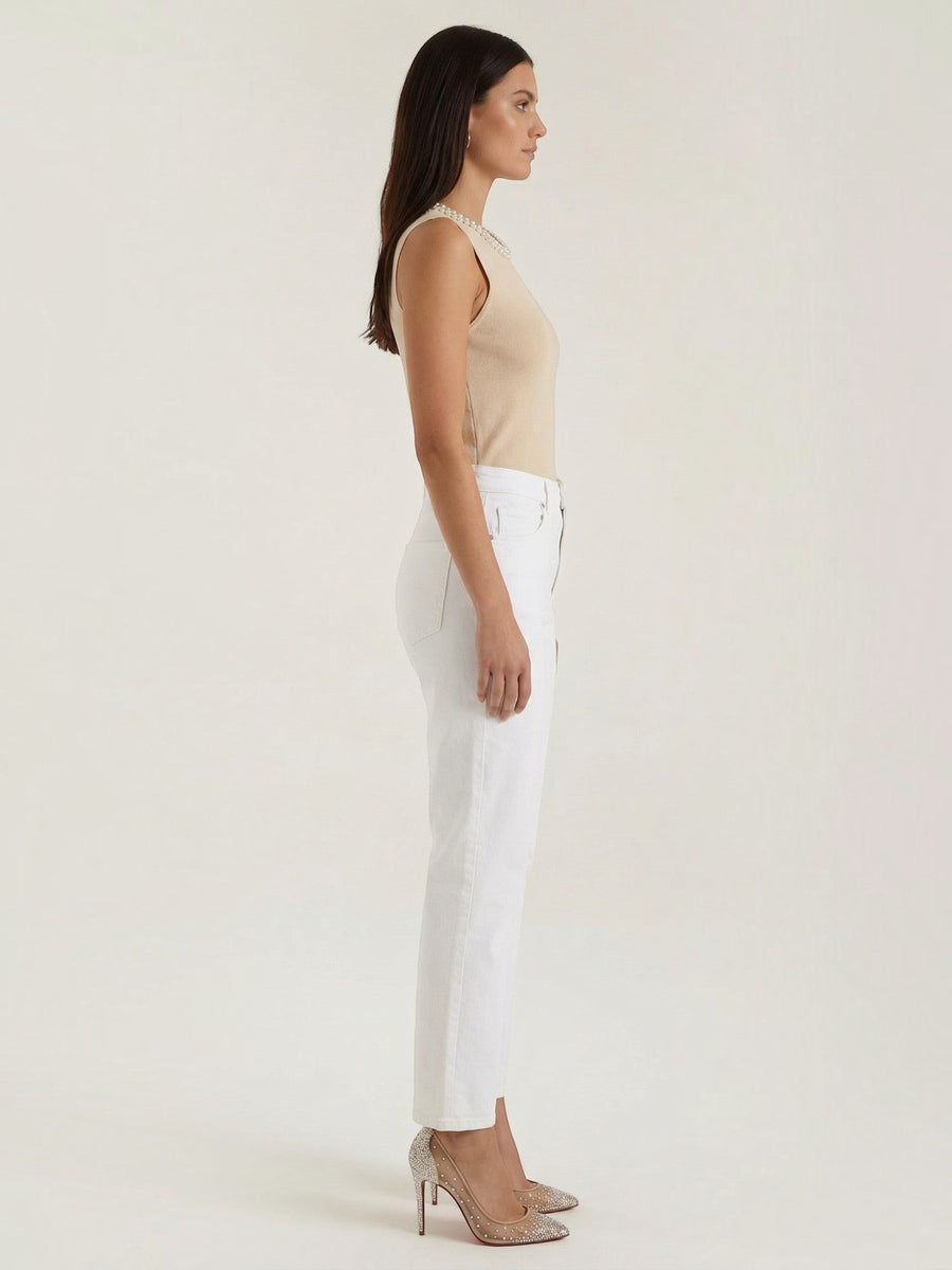 Rosalba Pearl Trim Ribbed Tank Top