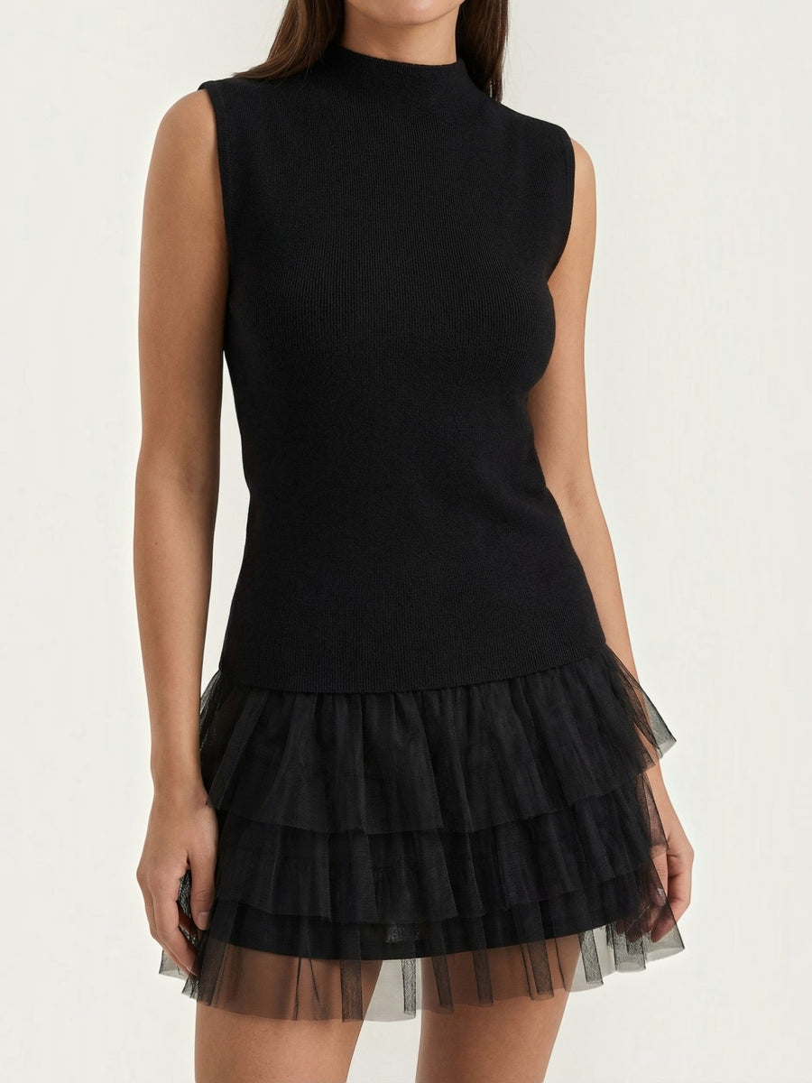 Nadia High Neck Tiered Tulle Mini Dress