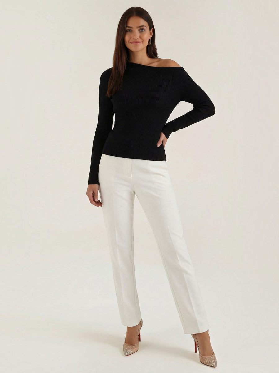 Shirley Asymmetric Collar Ribbed Top