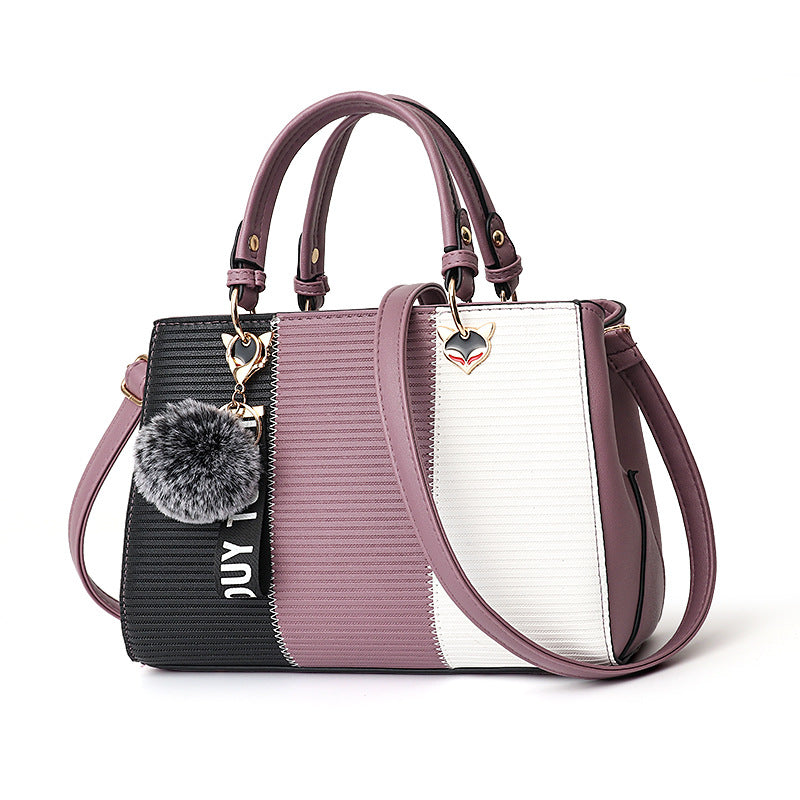 Sibylle Color Block Top Handle Bag with Pom Pom Charm