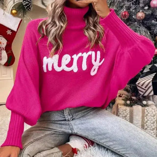 Fionna - Turtleneck jumper - ‘Merry’ text detail