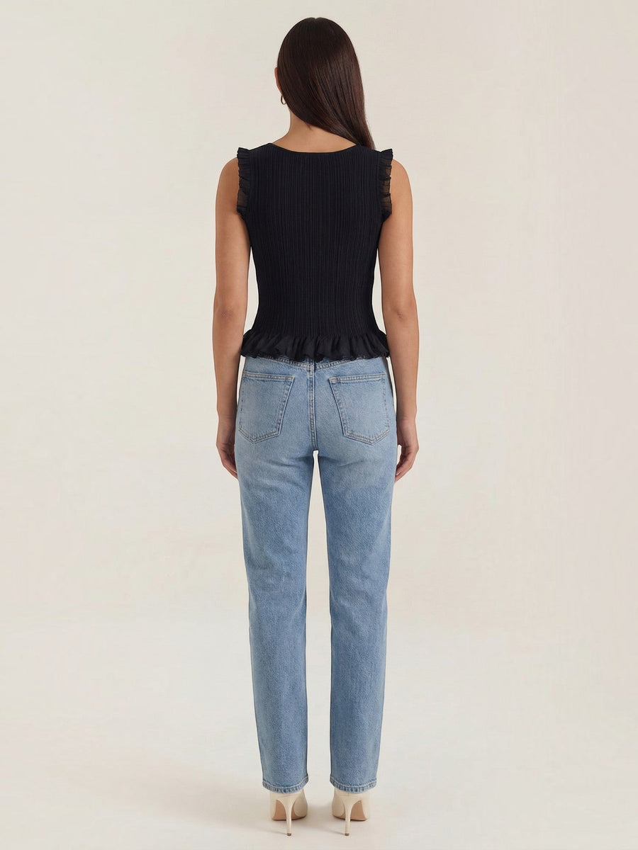 Carol Ribbed Ruffle Strap Top