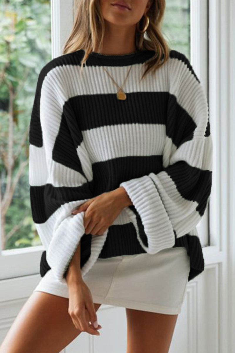 Angel Striped Contrast Crew Neck Sweater