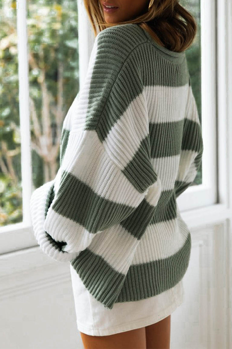 Angel Striped Contrast Crew Neck Sweater