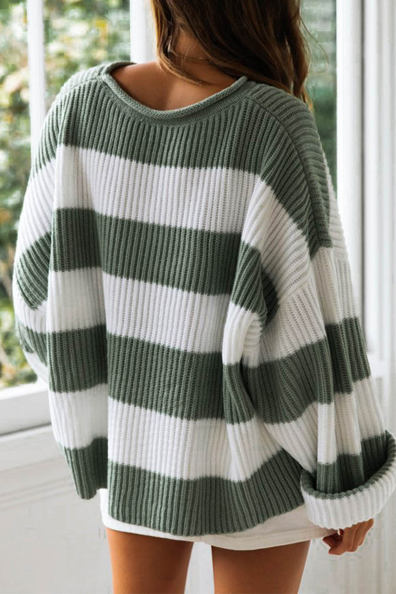 Angel Striped Contrast Crew Neck Sweater