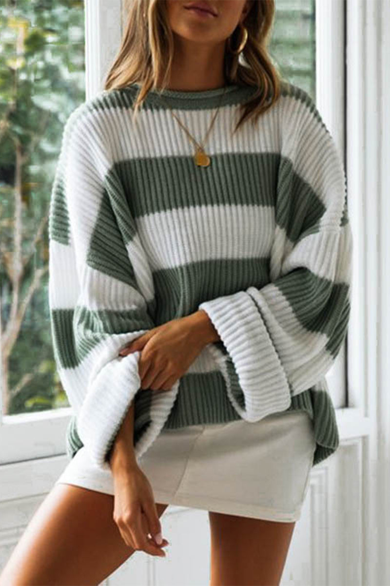Angel Striped Contrast Crew Neck Sweater