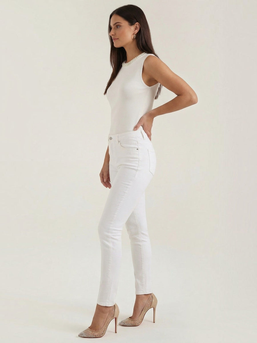 Rosalba Pearl Trim Ribbed Tank Top