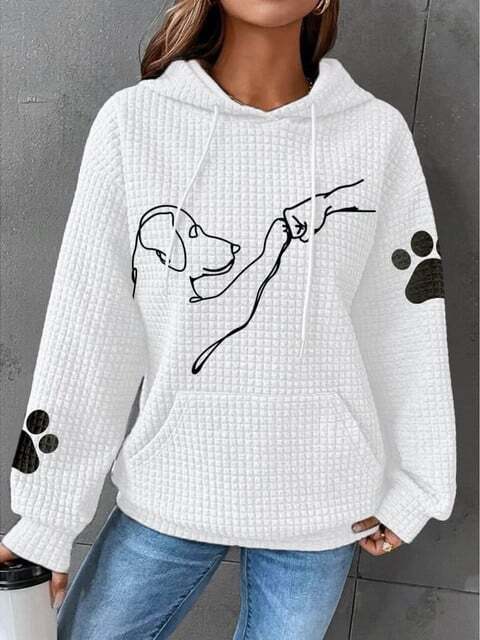 Olina Dog Paw Waffle Knit Hoodie