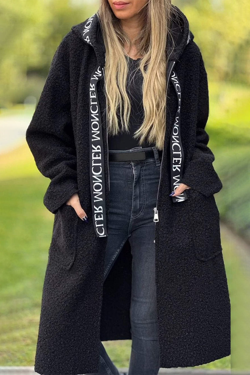 Felicie Long Patchwork Zip Hoodie Jacket with Pockets