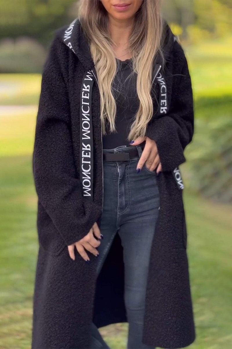 Felicie Long Patchwork Zip Hoodie Jacket with Pockets