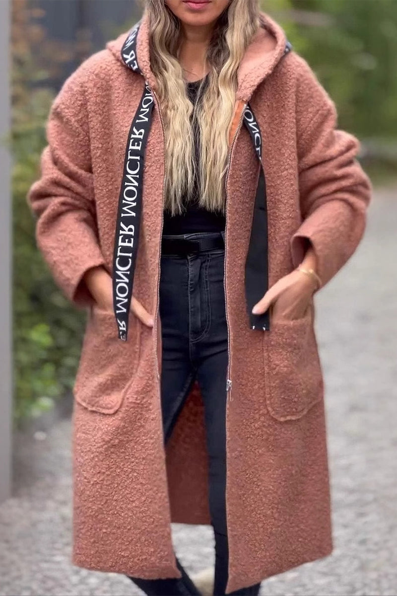 Felicie Long Patchwork Zip Hoodie Jacket with Pockets